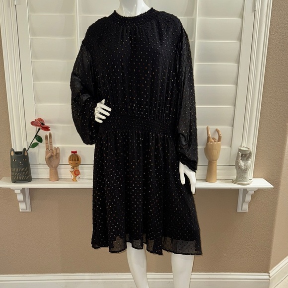 Torrid Mini Clip Dot Blouson Sleeve Dress Deep Black - Picture 1 of 15